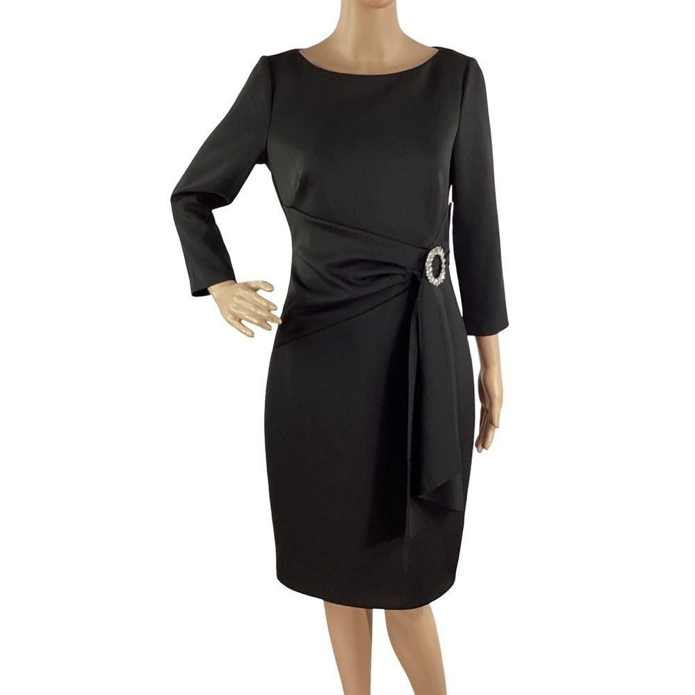 Eliza J Embellished Side Buckle Scuba Crepe Dress Black Size 6